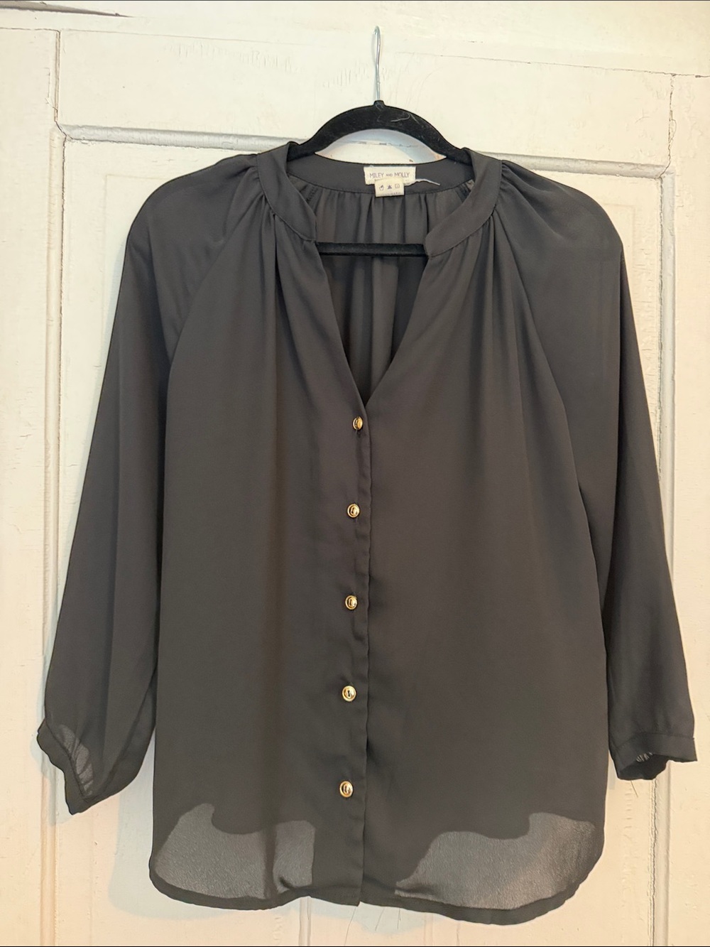 Ellen Tracy Black Gold-Button Blouse